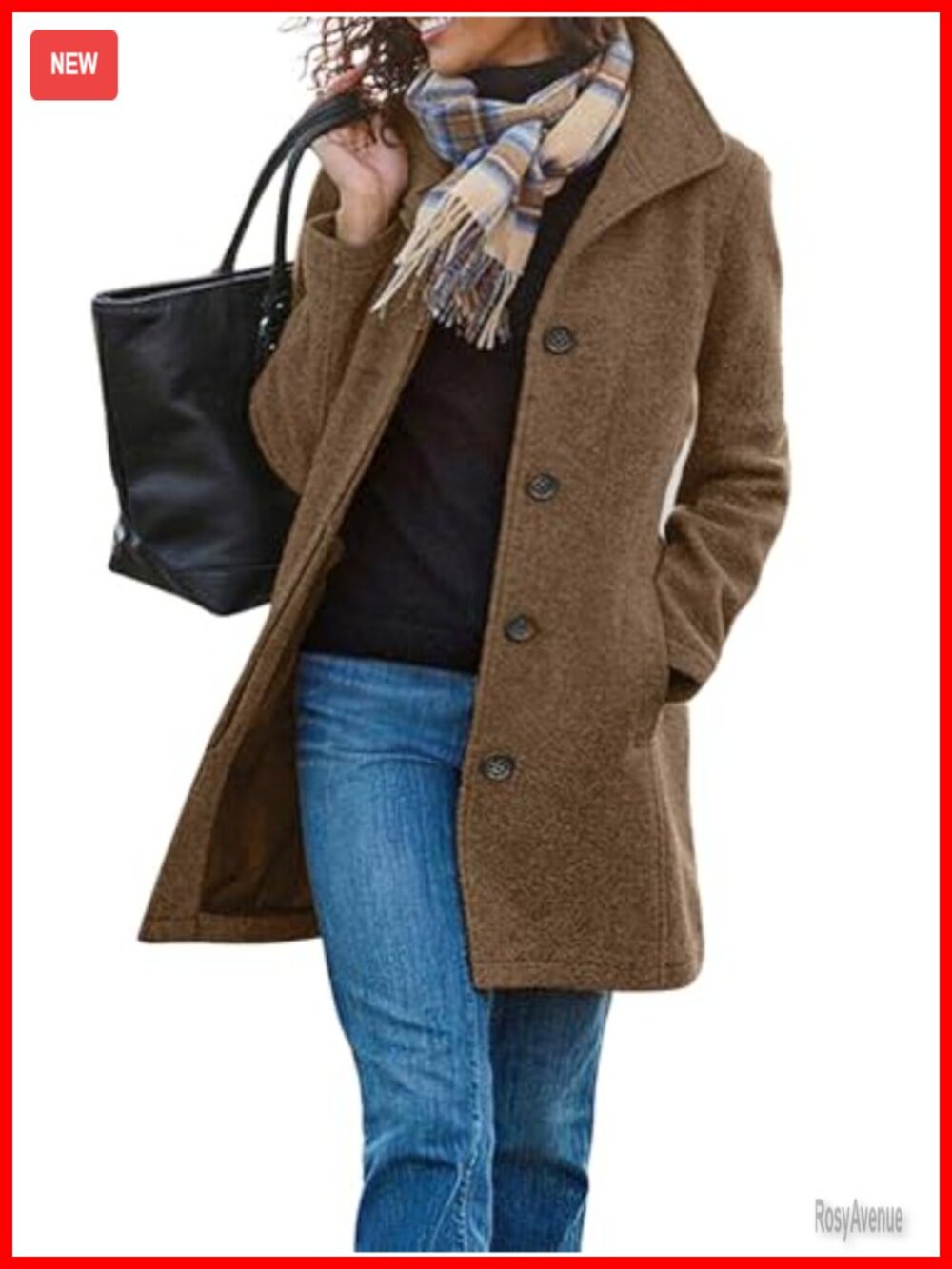 Women's Thicken Wool Blend Pea Coat Stand Collar Single Breasted Midi